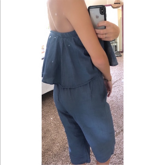 Denim strapless midi jumpsuit - Picture 3 of 3